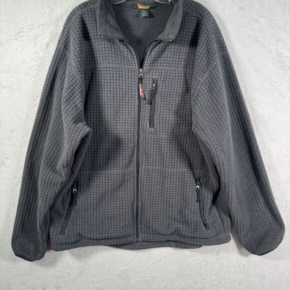 LL Bean Fleece Jacket Mens XL Tall Gray Waffle Knit Full Zip Made In USA - Picture 10 of 13